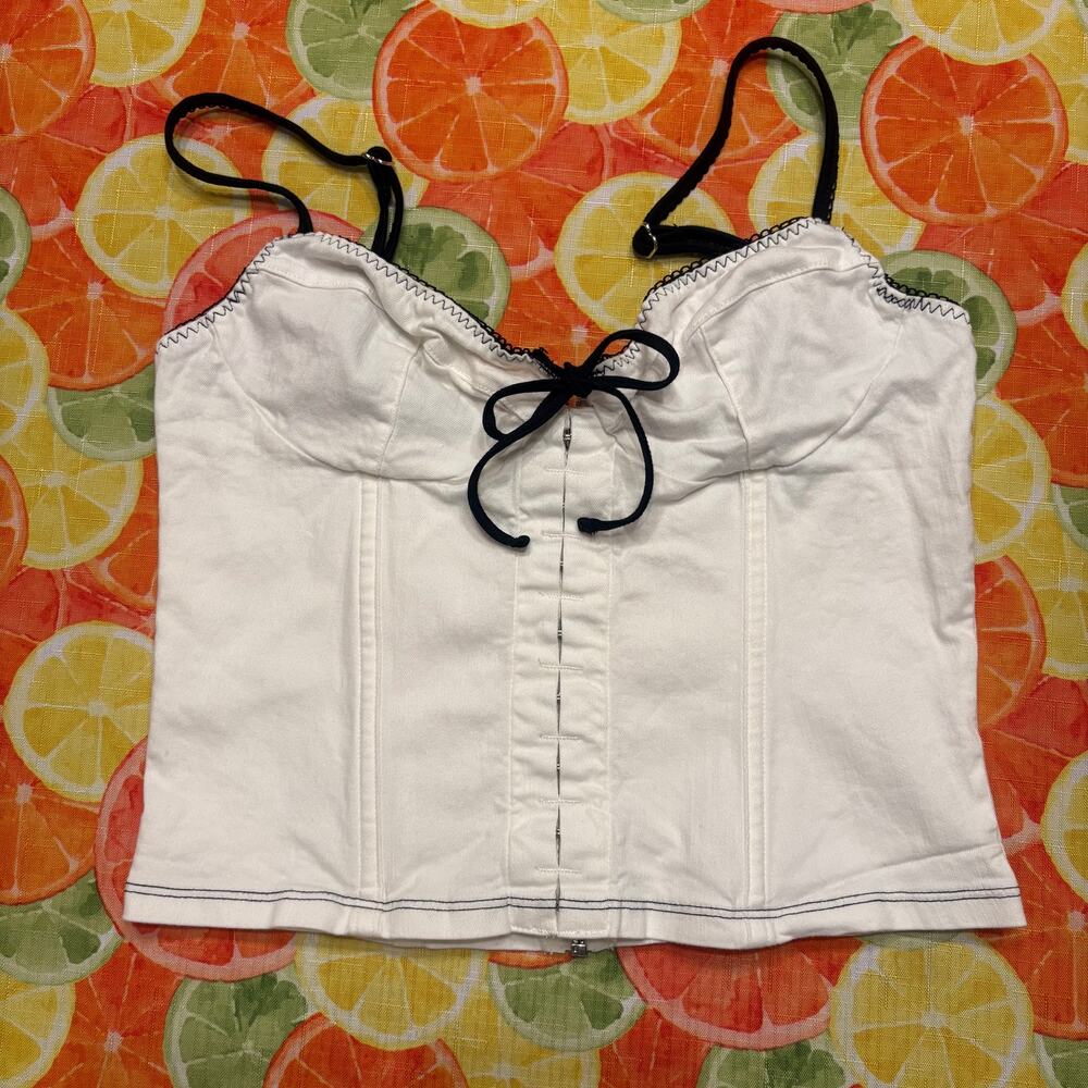 White Fox White Black Trim Corset Bustier Top M
